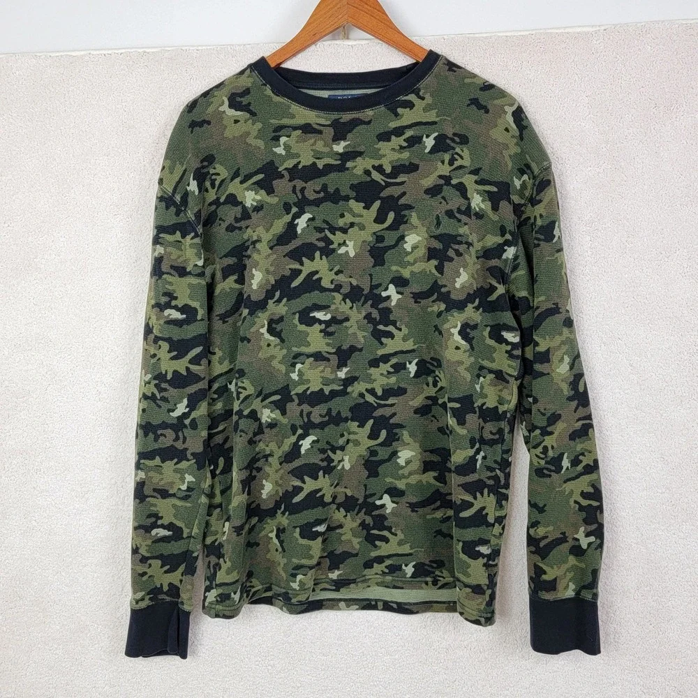 Polo Ralph Lauren Thermal Shirt Mens XL Green Camo Waffle Knit Long Sleeve Fall